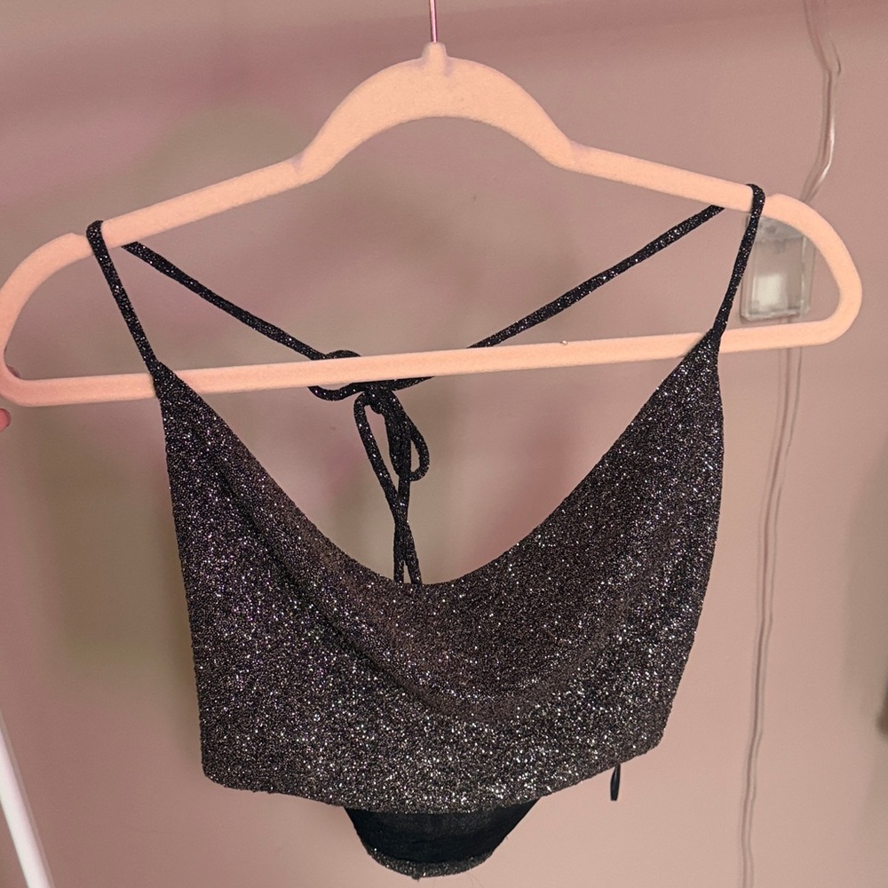 Lovely Day Black Glitter Crop Top